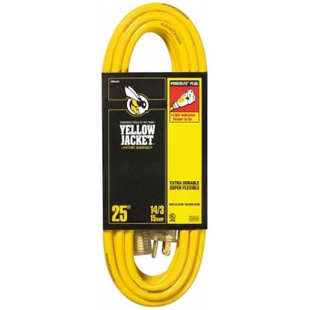 Southwire Extension Cord, 14 AWG, 14/3, 1 Outlets, Yellow, 5-15P, 25 ft 2886
